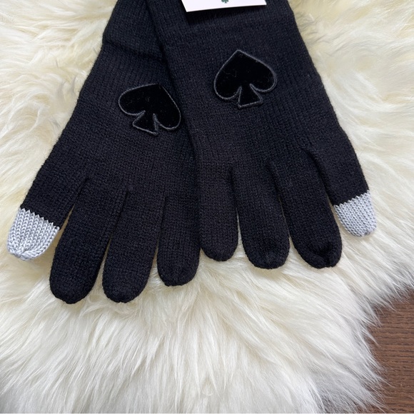 NEW Kate Spade New York Flocked Spade Gloves Black Touchscreen friendly - Picture 4 of 5